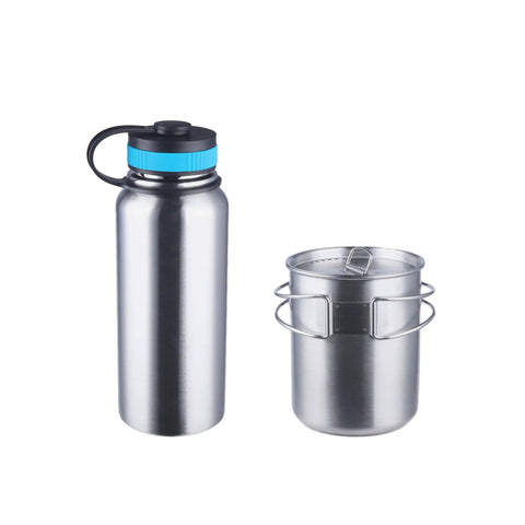 Stainless Steel Canteen Water Bottle With Nested Camping Cup and Lid Wide Mouth 40oz