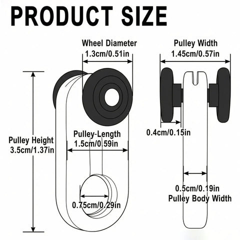 Heavy Duty Curtain Track Rollers Set, Ultra Quiet Smooth Glide Pulley Wheels, Replacement Sliding Hooks for Curtain Track System, Easy Install UPVC Window Curtain Accessories, Small Size, 20 Piece size chart with measurements