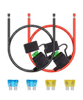 Built Like A Tank 10 Gauge Inline Fuse Holder With Thick Copper Wire And 30 Amp Atc And Ato Fuses, featuring red and black cables with fuses.