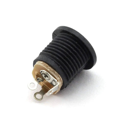 Professional Grade 10 Pack 5.5Mm X 2.1Mm 3 Pin Female DC Power Jack Panel Mount Screw Nut Kit showing a close-up of a black DC power jack connector.