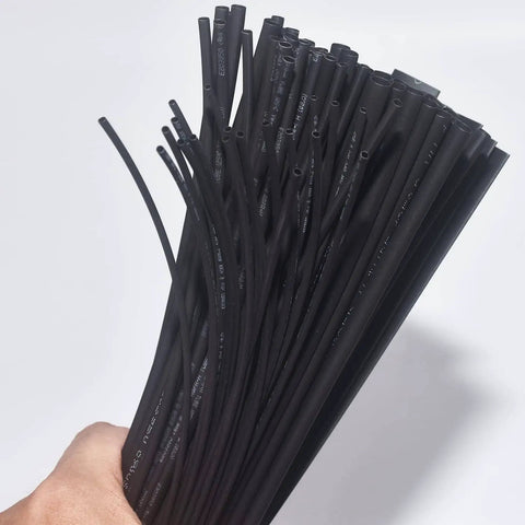 100 Ft Heat Shrink Tubing Assortment Pack 2 To 1 Shrink Ratio Non Adhesive Single Wall Black 1 2 3 4 5 6 8 10 mm held in hand