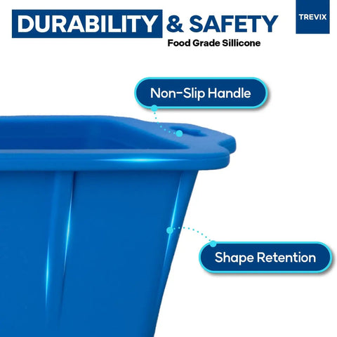 Heavy Duty Flexible Silicone Ice Molds For Ice Baths Making Up To Eighteen Pounds Of Instant Chill with non-slip handle feature.