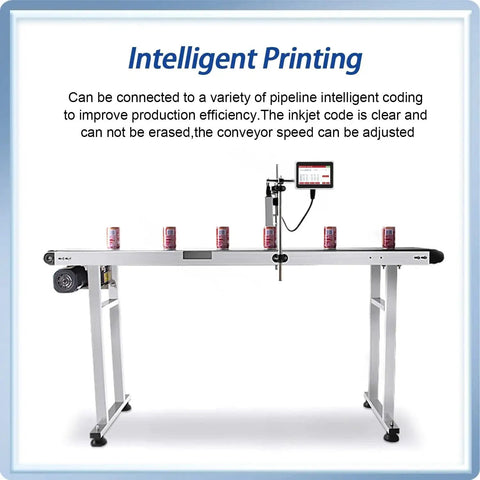 KGKGK 130PRO Industrial Online Inkjet Printer 12 Point Seven Mm With Plastic Shell For QR Code Barcode Batch Number Logo And Date Label Printing Machine on an adjustable conveyor system.