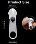 Replacement Zipper Sliders Size Five White Pulls For Nylon Coil Zippers Metal Zippers Repair Kit shown with size dimensions