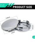 4 Pc Heavy Duty Car Wheel Center Caps 60 Mm Bore Snap In Hub Caps round silver ABS shell showing dimensions 2.36 and 2.2 inches