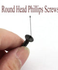 Fifty Pack M4 X 12 Millimeter Self Drilling Screws Carbon Steel Black Finish Phillips Drive Round Head Rust Resistant Hardware in hand.