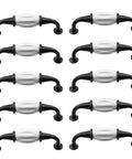 Black And White Ceramic Dresser Drawer Pulls 10 Pack Cabinet Hardware 4.48 Inch Length 114mm Overall With 3.78 Inch Hole Center 96mm