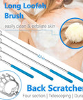 All-In-One Hip Replacement Recovery Kit For Seniors With 7 In 1 Assistive Tools Including Prime-Grabber Reacher, Sock Aid, 2-In-1 Shoehorn Dressing Stick, Leg Lifter, Back Scratcher, Bath Loofah. 22 in telescoping metal back scratcher with loofah head