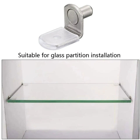 Fifty Piece Bad Boy Metal Shelf Support Pegs And Slick L Shaped Cabinet Clips With Silicone Sleeve for glass partition installation.