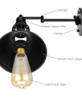 2 In 1 Plug In Or Hardwired Swing Arm Wall Light Sconce In Industrial Black Finish With Adjustable Arm E26 Base Socket Up To 40 Watts