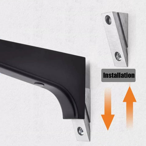 Heavy Duty Aluminum Shelf Brackets Built For The Shop Easy Snap Install For Garage Shelving And Workbenches Black showing installation on wall.