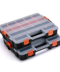Interlocking Tool Box Organizer Two Piece Set With Removable Dividers For Small Parts Fasteners And Crafts Black Durable Plastic Case