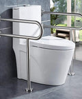 Heavy Duty Stainless Steel Toilet Grab Bar And Wall To Floor Safety Rail 23 6 Inch installed beside a toilet