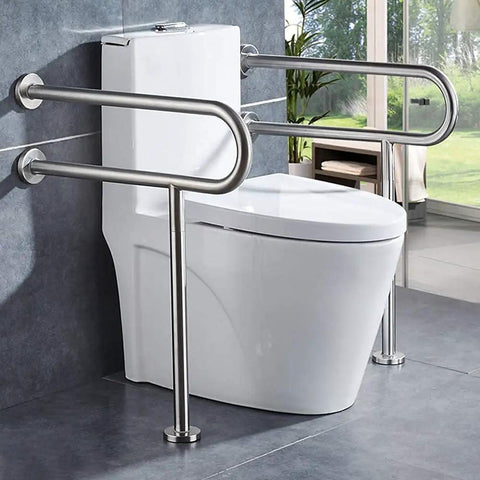 Heavy Duty Stainless Steel Toilet Grab Bar And Wall To Floor Safety Rail 23 6 Inch installed beside a toilet