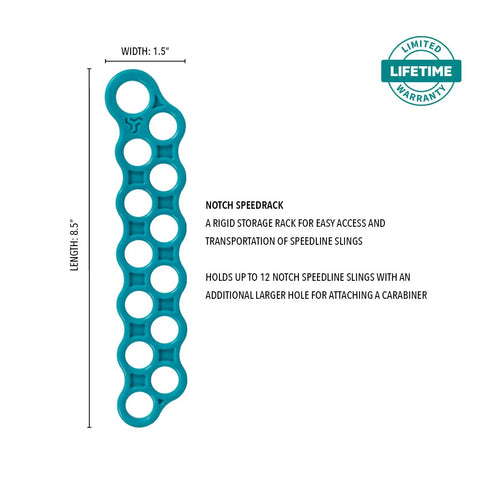 Speedline Speedrack Holds Up To 12 Slings With An Extra Carabiner Hole For Quick Tree Chipping Setup And Attachment To Belt Or Tool Kit Lightweight Gear That Saves Time And Boosts Safety, teal rack 8.5 x 1.5 in