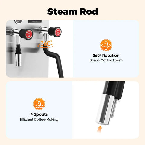 Steam rod on Straight Up Commercial Milk Frother And Automatic Steam Boiler With Led Digital Display 2.1 Gallon dual tank espresso maker.