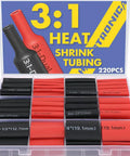3 To 1 Shrink Ratio Heat Shrink Tubing Kit With Adhesive Lined, Marine Grade, 220 Pieces, Six Sizes, Black and Red Tubes