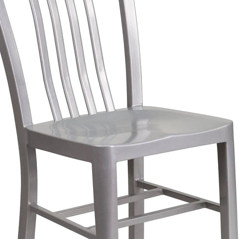 Close-up of Gael Indoor Outdoor Modern Metal Dining Chairs Set of 2 For Restaurants and Homes, showcasing sleek silver finish.