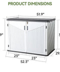 Outdoor Resin Storage Cabinet With 35 Cu Ft Capacity Waterproof Horizontal Shed For Garbage Bin Generator And Lawn Mower Weatherproof And Built To Last White dimensions diagram