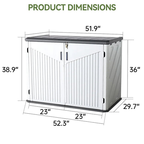 Outdoor Resin Storage Cabinet With 35 Cu Ft Capacity Waterproof Horizontal Shed For Garbage Bin Generator And Lawn Mower Weatherproof And Built To Last White dimensions diagram