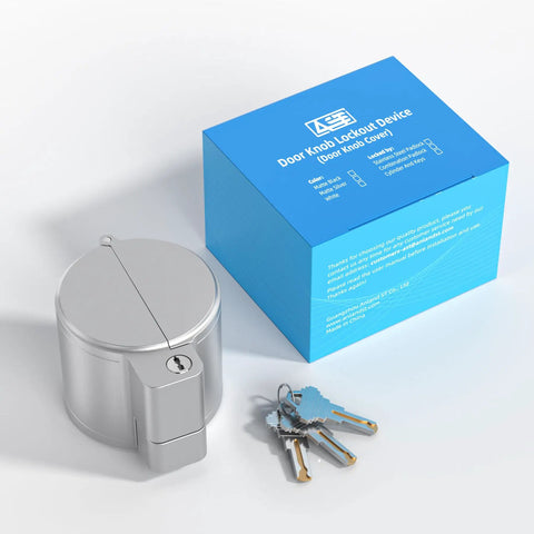Door Knob Lockout Device With 3 Keys For Kidproof Safety, Easy Adjustable Knob Cover Lock, Matte Silver Finish With Brass Keys