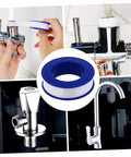 12 Rolls PTFE Plumbers Tape Sealing Tape For Faucet Leaks And High Temperature Plumbing Pipe Sealant For Home Garden DIY Repairs Prevents Leaks And Extends Pipe Life displayed with fittings