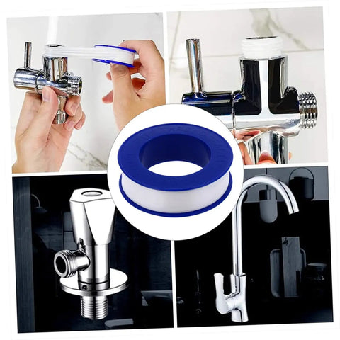 12 Rolls PTFE Plumbers Tape Sealing Tape For Faucet Leaks And High Temperature Plumbing Pipe Sealant For Home Garden DIY Repairs Prevents Leaks And Extends Pipe Life displayed with fittings
