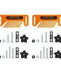 Heavy Hitter Miter Slot Hardware Kit With Rock Solid Five Star Knobs And Dual Aluminum Star Bars Killer Router Table Featherboards Quick Swap T Bar Pro Shop Rig Woodworking Jig Builder Essentials For The Home Shop includes orange featherboards and black knobs.