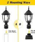 Dusk To Dawn Outdoor Post Light With Auto On Off Sensor Hands Free Hardwired 120V Exterior Lamp Post Weatherproof Aluminum showing pole and pier mounting options.