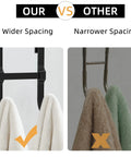 Comparison of matte black glass shower door hooks showing wider spacing for towels versus narrower spacing.