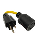 Heavy Duty NEMA 5-15 to L14-30 Locking Power Cord, 8 Inch, 12 AWG SJTW Copper Conductors, UL Listed, 20 Amp, close-up view.