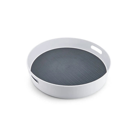 18 Inch Lazy Susan Rotating Turntable Featuring Super Grippy Non Skid Base Spins Smooth with handles for easy access.