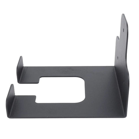 Beefy Stainless Steel Garden Power Tool Wall Rack With Lockdown Multi Grip Hooks And Waterproof Finish For Home Outdoor Trimmers Complete Garage Storage side view showing sleek black steel design.