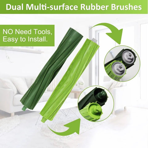 Dual multi-surface rubber brushes for All In One Replacement Parts Kit For Popular Robot Vacuum Models Like i7 i7 Plus i3 i3 Plus i4