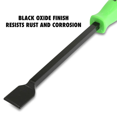 Heavy Duty Automotive Gasket Scraper With Heat Treated Steel Blade Ten And A Half Inch Extended Reach And Sure Grip Handle shown side view