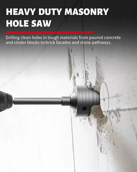 4-1/2 Inch Concrete Hole Saw With SDS Plus Shank Adapter drilling into cement wall