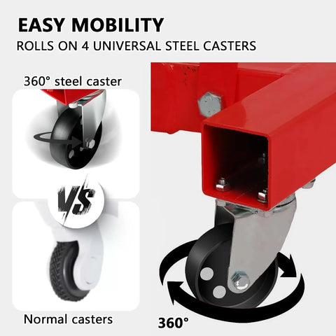 Close-up of 360 degree steel caster on Heavy Duty Engine Hoist Leveler And Foldable Hydraulic Cherry Picker Crane.