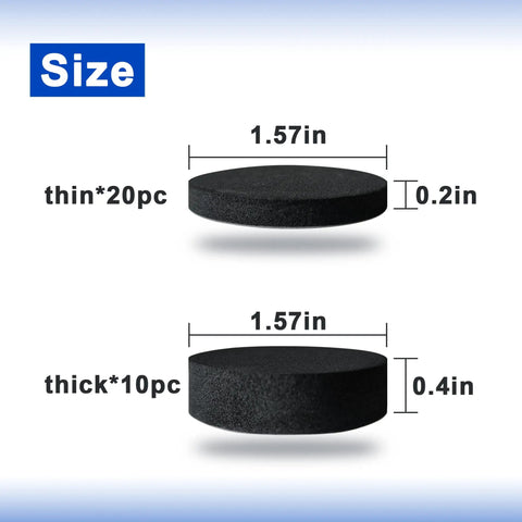 30 Pack Self Adhesive Headboard Stoppers And Bed Bumpers Crafted From Premium High Density Eva Foam to Ditch Nighttime Shaking - Size and thickness details.