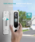 Wireless Doorbell Camera With 2K Video No Subscription Built In Chime Plug And Play 2 Way Audio 30 Second Voice Message Anti Theft AI Detection 2.4GHz WiFi Only Battery Powered Works With Alexa being installed on wall showing WiFi compatibility