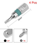 4 Pack T8 Security Torx Screwdriver Bits With 1/4 Hex Shank And Magnetic Tips, 25mm length, ideal for heavy duty repairs.