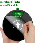 Hand peeling protective film from Office Door Sign With Six Status Options Do Not Disturb Please Knock In A Meeting Working Remotely Back Soon Out Of Office Privacy Indicator For Conference Rooms 6 Inch Black Ideal For Meetings And Remote Workspaces