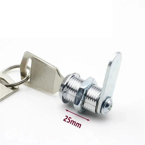 Compact 12mm Zinc Alloy Cam Lock For Cabinets And Drawers 25mm Length, showing keys and locking mechanism