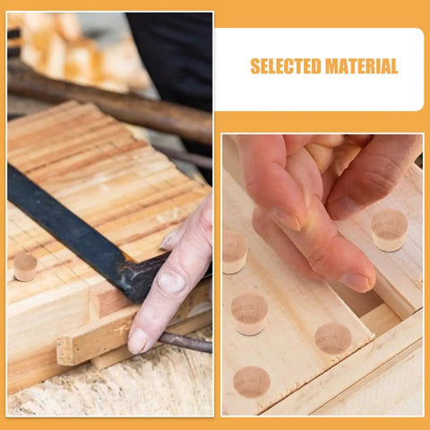 Pro Grade 50 Piece Wood Plug Set for Screw Holes and Carpenter Bee Repair, close-up showing installation on wood surface