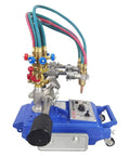 Heavy Duty Semi Automatic Double Torch Gas Cutting Machine Features Buttery Smooth Tracking Rock Solid Alloy Frame For Nail Perfect Bevel Or Straight Cuts Every Time, showing dual torches and control panel.