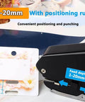 Metal Oval Single Hole Punch 4 15mm Hole Puncher Workhorse With Lever Action, close-up showing adjustable feed depth and positioning ruler.