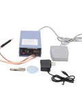 Rock Solid 5000W Spot Welding Machine With Foot Switch For Battery Assembly And Nickel Strip Jobs Up To Point Two Millimeters, showing power supply and foot switch.