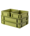 Heavy Duty Stackable Plastic Storage Bin For Kitchen, Bathroom, Office And Camping, Green 2L And 2S, shown stacked, front view