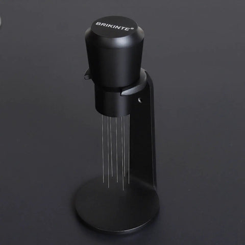Magnetic WDT Tool For Espresso Machines With Aluminum Alloy Build, Blunt Polished Needles, And Magnetic Storage On A Stand