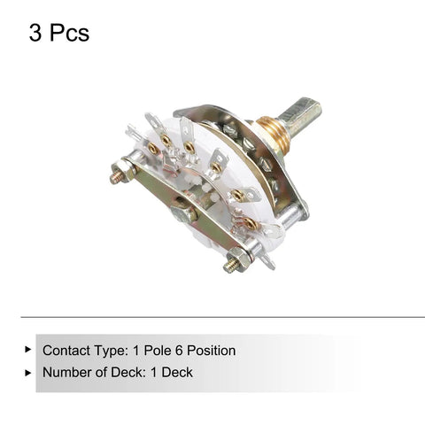 1 Pole 6 Position Rotary Switch Band Selector 1 Deck 42mm Diameter 9.8mm Thread Easy Install, shown with metal contacts and housing