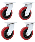 Heavy Duty Swivel Casters With Premium Polyurethane Treads Built Tough For Heavy Loads Rolls Quietly Across Shop Floors, red wheels.
